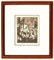 Kondor Béla (1931-1972): Illusztráció(Afrikai nosztalgia). Fametszet, üvegezett keretben, hátoldalon feliratozva, 14x12 cm