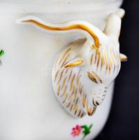 Herendi porcelán kosfejes virágmintás kaspó, kézzel festett, hibátlan, jelzett, d: 11 cm, m: 9 cm