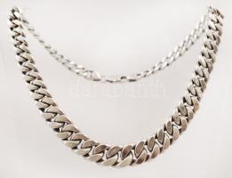 Ezüst lapos "verlauf" pancer nyaklánc, Ag., nettó: 55,8gr, jelzett, 43,5cm / Silver flat "verlauf" flat link necklace, Ag, net. 55,8gr, marked, 43,5cm