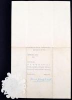 1917 A Ferenc József rend lovagkeresztjének adományozó levele Benisch Artúr professzornak, aki Klebe...