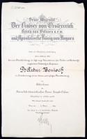 1917 A Ferenc József rend lovagkeresztjének adományozó levele Benisch Artúr professzornak, aki Klebe...