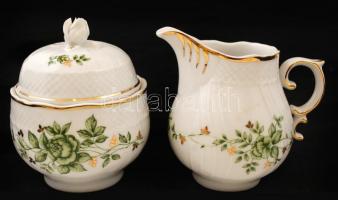 Hollóházi Erika mintás porcelán teás készlet(6 csészével, teáskannával, kiöntővel, cukortartóval) sü...