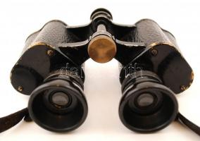 D.R.P. régi katonai távcső, működik, eredeti bőr tokjában, 15x13 cm