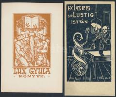 7 db ex libris, klisé, fa metszet, 4 db jelzett (Vadász, Fery, Drahos R.R), 6×4-12×8 cm