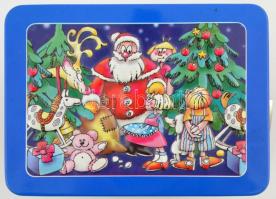 Zenélő fém karácsonyi doboz, működik, 12x9x12 cm