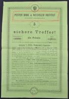 Budapest 1875. "Pesti Bank és Váltó Intézet" járadék-kötvény 100G-ről, bélyegzéssel és bél...