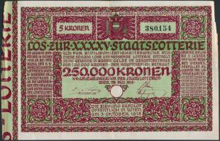 Ausztria / Bécs 1918. "XXXXV. Állami Sorsjáték" sorsjegy 5K értékben T:II-,III  Austria / Vienna 1918. "XXXXV. Staatslotterie" 5 Kronen C:VF,F
