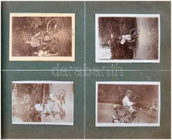 cca 1930-1950 Családi fotóalbum, elsősorban gyerekekről készült fotókkal, közte biciklis, motorkerék...
