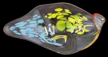Muránoi dísztál, anyagában színezett, jelzés nélkül, hibátlan, 29×16 cm