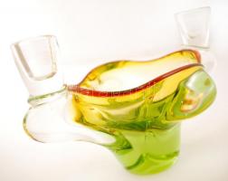 Muránoi gyetyatartó, anyagában színezett, jelzés nélkül, hibátlan, 21×14 cm, m:13 cm