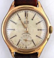 cca 1950 Glasshütte mechanikus, másodpercmutatós karóra bőr szíjjal, működő állapotban