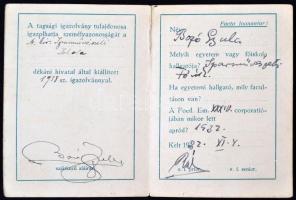 1932 Az Emericana igazolványa Bozó Gyula grafikusművész részére