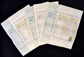 cca 1930 Bozó Gyula grafikusművész 12 db faipari iskolában kapott bizonytványa