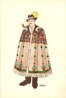 6 db RÉGI magyar  folklór motívumlap; Détári kézzel festett lapjai / 6 old Hungarian folklore motive...