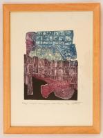 Stettner Béla (1928-1984): Elégia. Színes rézkarc 14/50, papír, jelzett, üvegezett keretben, 24×19 cm