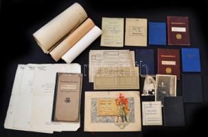 cca 1960 vasutas iratok, emléklap, oklevél, munkakönyv, tagsági könyv, kb 15 db