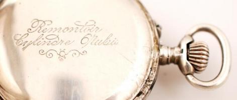 Ezüst zsebóra, Ag.,bruttó:21,3gr., jelzett, nem működik, d:2,7cm/Silver pocket watch, Ag, gross:.. 2...