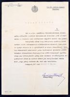 1933 Próbaidős rendőr felvételéről szóló okmány, rajta a budapesti főkapitány saját kezű aláírásával