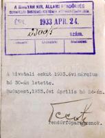 1933 Próbaidős rendőr felvételéről szóló okmány, rajta a budapesti főkapitány saját kezű aláírásával