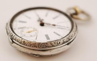 Ezüst zsebóra, Ag.,bruttó:76,1gr., jelzett, nem működik, üveg nélkül, d:4,5cm/Silver pocket watch, A...