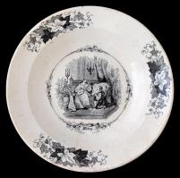 August Nowotny Altrohlau falra akasztható fajansz mélytányér, 3 db, jelzett, d: 23 cm