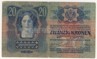 1913. 20K cseh ellenbélyeggel T:III-/IV
