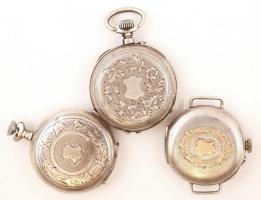 Ezüst zsebóra tokok, hibás, hiányos órák, Ag.,bruttó:137,9gr., egy részük jelzett, nem  működik,6db