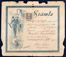 1912 Kéményseprő számla 38f okmánybélyeggel ellátva