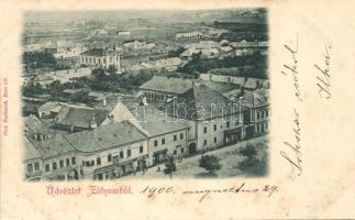 1899 Zólyom, Hungária szálloda, Steiner Lajos, Kollár Gyula, Henzel Pál és Lőwy Miksa üzletei, zsinagóga / view with hotel, shops, synagogue (fl)