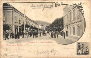 Trencsénteplic, Széchenyi út, üzletek,Gansel Lipót kiadása / street view, Art Nouveau  (fl)