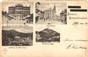 1898 Selmecbánya, Banská Stiavnica; Akadémia, városháza, kálvária, Verlag von Agost Joerges / multi view (b)