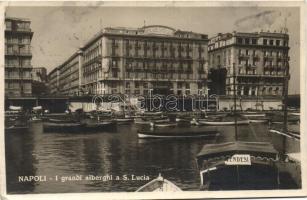 Naples, Napoli; I grandi alberghi a S. Lucia / St. Lucia Grand Hotel, Excelsior Hotel, rowboats (EK)