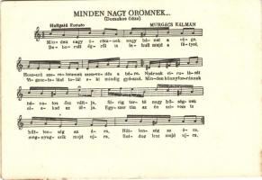 7 db régi motívum képeslap, kották Murgács Kálmán, Marczali Frigyes, Domokos Géza szerzeményeivel, v...