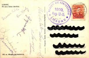 Losonc, Lucenec; Fő utca, Szüsz kávéház / main street, cafe, automobiles, '1939 Nemezeti KIE Ko...