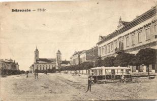 4 db RÉGI, fekete-fehér városképes képeslap, magyar városok: Vác, Szerencs, Békéscsaba, Kiskunfélegy...