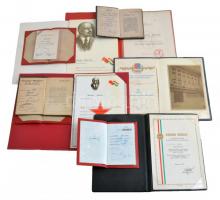 Vegyes 11db-os oklevél, igazolvány, kitüntetés viselésére jogosító igazolvány tétel, borító, közte &...