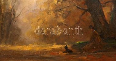 Kézdi Kovács László (1864-1942): Kutyus és gazdája az őszi erdőben. Olaj, vászon, jelzett, keretben,...