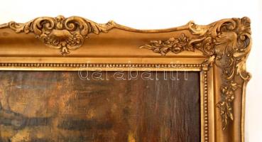 Kézdi Kovács László (1864-1942): Kutyus és gazdája az őszi erdőben. Olaj, vászon, jelzett, keretben,...