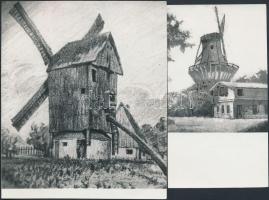 cca 1930 Kerny István (1879-1963) reprodukciói szélmalmokról, 6 db fotó, 8x6 cm és 12x13 cm közötti ...