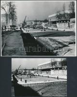 cca 1975 Budapest, Nagyvárad téri metró építkezés felszíni munkái, 6 db riportkép, 13x18 cm és 9x13 ...