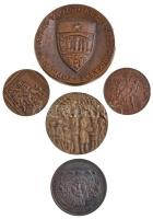 5db klf városi témájú emlékérem és plakett, közte Pápa, Sopron, Szombathely T:2,2-,3