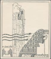 Kozma Lajos (1884-1948): Jóslat. Cinkográfia, papír, jelzés jobbra lent. 20×17 cm.