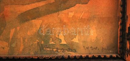 Olvashatatlan jelzéssel: Hölgy ernyővel. Akvarell, papír, üvegezett keretben, 25×32 cm