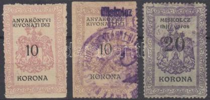 1920-1922 3 db Miskolc városi illetékbélyeg (~16.000)