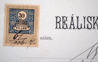 1905-1910 Iskolai bizonyítványok, összesen 5 db. A hajtások mentén kissé szakadozottak