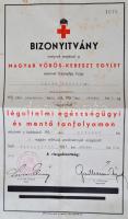 1937-42 Bizonyítványok légoltalmi egészségügyi, illetve tűzoltói tanfolyamokról, számos aláírással, ...