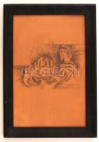 Mcp jelzéssel: Csók. Ceruza, papír, üvegezett keretben, 30×20 cm