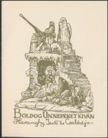 Haranghy Jenő (1894-1951):  "Boldog ünnepeket kíván Haranghy Jenő és családja", klisé, 15x12cm