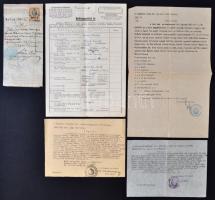 1887-1943 Telekosztási térrajz, aláírásokkal, illetékbélyeggel, valamint három darab hatósági végzés, illetve egy nyilvántartási ív.