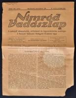 1944 Nimród vadászlap november 20-i száma, szakadásokkal, a sarkán hiánnyal.